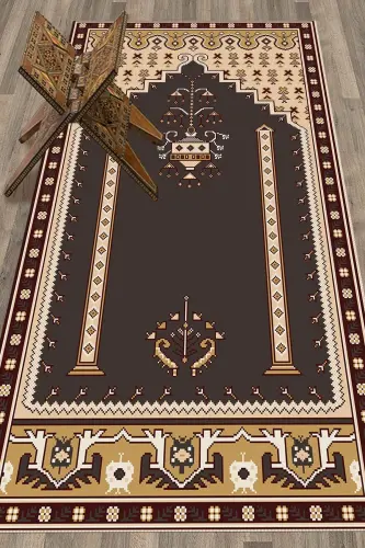 Dijital Baskılı Yıkanabilir Klasik Motifli Namazlık Seccade 70x130 - RENKLİ 