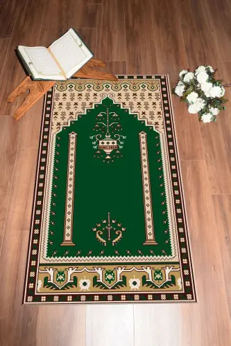 Dijital Baskılı Yıkanabilir Klasik Motifli Namazlık Seccade 70x130 - YEŞİL - 3