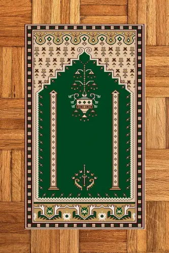 Dijital Baskılı Yıkanabilir Klasik Motifli Namazlık Seccade 70x130 - YEŞİL - 4