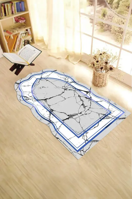 Dijital Baskılı Yıkanabilir Lazer Kesim Hediyelik Namazlık Seccade 70x130 - MAVİ - 5