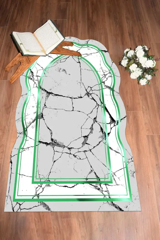 Dijital Baskılı Yıkanabilir Lazer Kesim Hediyelik Namazlık Seccade 70x130 - YEŞİL - 3