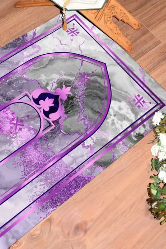 Dijital Baskılı Yıkanabilir Mermer Desen Hediyelik Namazlık Seccade 70x130 - MOR - 1
