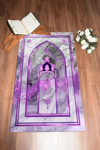 Dijital Baskılı Yıkanabilir Mermer Desen Hediyelik Namazlık Seccade 70x130 - MOR - 3