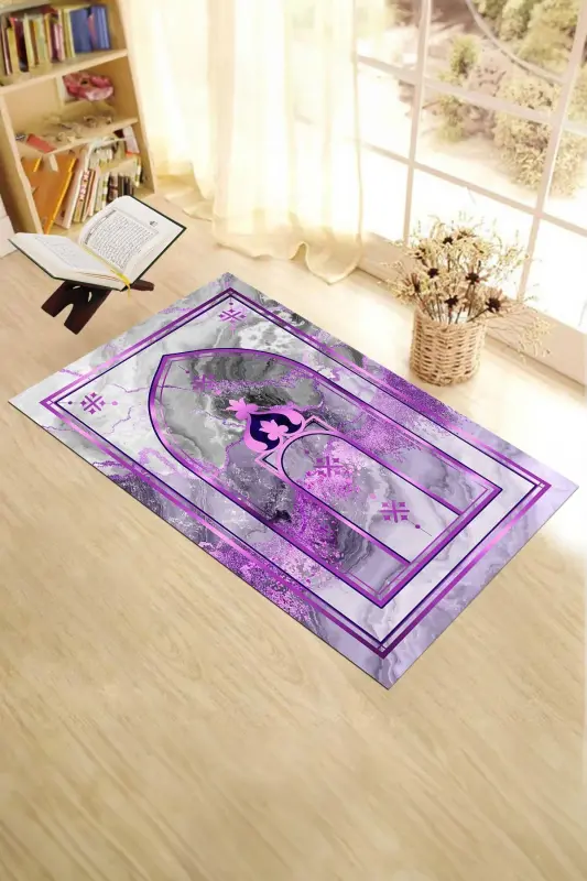 Dijital Baskılı Yıkanabilir Mermer Desen Hediyelik Namazlık Seccade 70x130 - MOR - 5