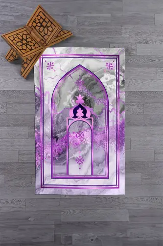 Dijital Baskılı Yıkanabilir Mermer Desen Hediyelik Namazlık Seccade 70x130 - MOR - 6