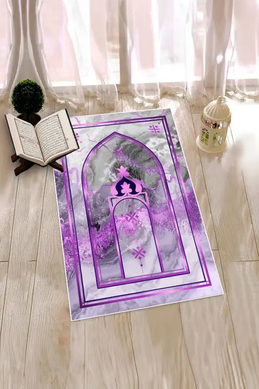 Dijital Baskılı Yıkanabilir Mermer Desen Hediyelik Namazlık Seccade 70x130 - MOR - 8