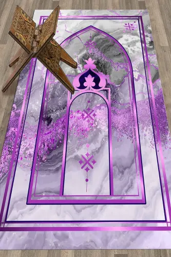 Dijital Baskılı Yıkanabilir Mermer Desen Hediyelik Namazlık Seccade 70x130 - MOR - 9