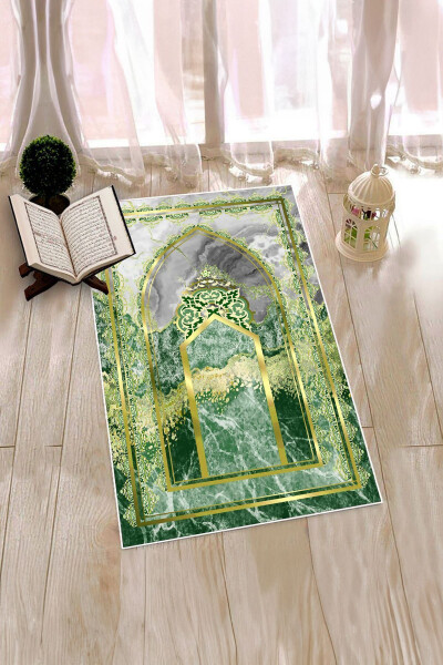 Dijital Baskılı Yıkanabilir Mermer Desen Namazlık Seccade 70x130 - YEŞİL - 15
