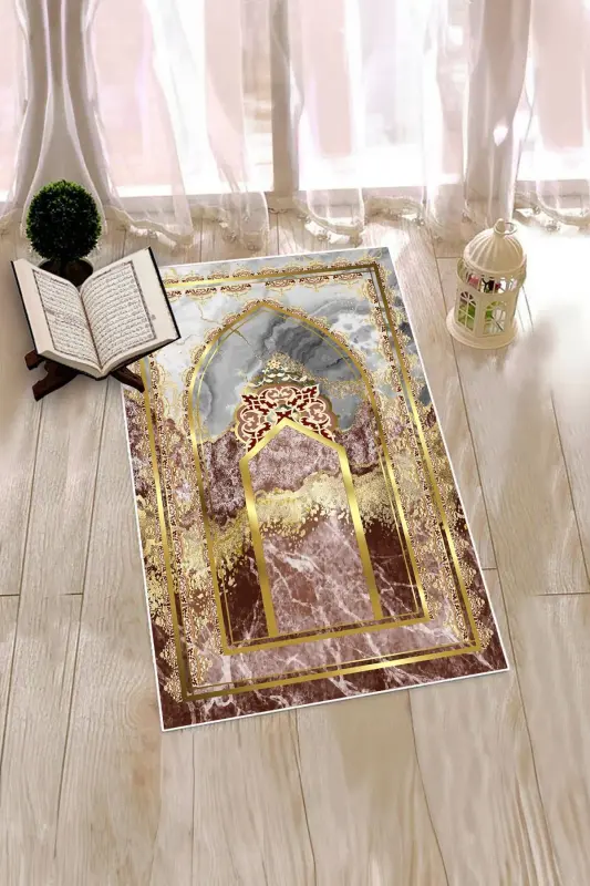 Dijital Baskılı Yıkanabilir Mermer Desen Hediyelik Namazlık Seccade 70x130 - KIRMIZI - 4