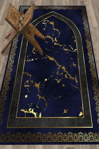 Dijital Baskılı Yıkanabilir Modern Desen 70x130 Namazlık Seccade - LACİVERT - 5