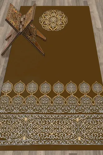 Dijital Baskılı Yıkanabilir Motifli Hediyelik Namaz Halısı Seccade 70x130 - KAHVERENGİ - 7