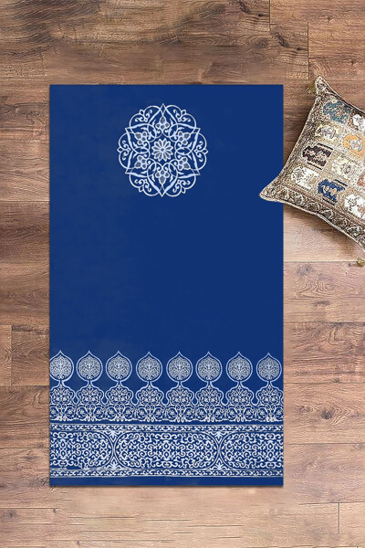 Dijital Baskılı Yıkanabilir Motifli Hediyelik Namaz Halısı Seccade 70x130 - MAVİ - 9
