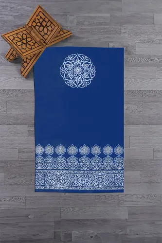 Dijital Baskılı Yıkanabilir Motifli Hediyelik Namaz Halısı Seccade 70x130 - MAVİ - 3