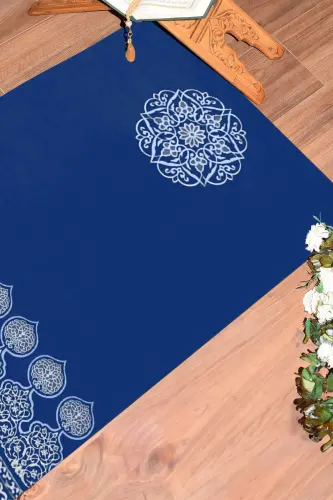 Dijital Baskılı Yıkanabilir Motifli Hediyelik Namaz Halısı Seccade 70x130 - MAVİ - 7