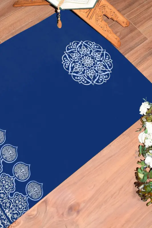 Dijital Baskılı Yıkanabilir Motifli Hediyelik Namaz Halısı Seccade 70x130 - MAVİ - 7