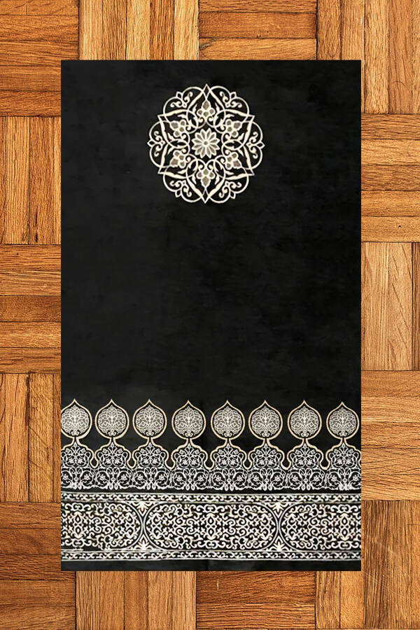 Dijital Baskılı Yıkanabilir Motifli Hediyelik Namaz Halısı Seccade 70x130 - SİYAH - 10
