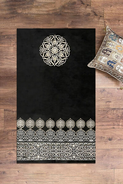 Dijital Baskılı Yıkanabilir Motifli Hediyelik Namaz Halısı Seccade 70x130 - SİYAH - 13