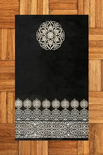 Dijital Baskılı Yıkanabilir Motifli Hediyelik Namaz Halısı Seccade 70x130 - SİYAH - 3