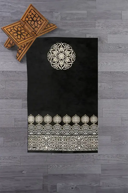 Dijital Baskılı Yıkanabilir Motifli Hediyelik Namaz Halısı Seccade 70x130 - SİYAH - 5