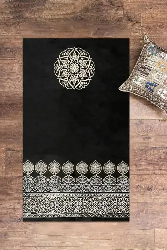 Dijital Baskılı Yıkanabilir Motifli Hediyelik Namaz Halısı Seccade 70x130 - SİYAH - 6