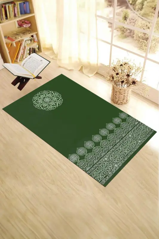 Dijital Baskılı Yıkanabilir Motifli Hediyelik Namaz Halısı Seccade 70x130 - YEŞİL - 3
