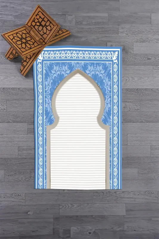 Dijital Baskılı Yıkanabilir Motifli Hediyelik Namazlık Seccade 70x130 - MAVİ - 7