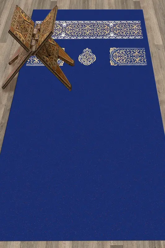 Dijital Baskılı Yıkanabilir Sade Desen Hediyelik Namaz Halısı Seccade 70x130 - MAVİ - 2