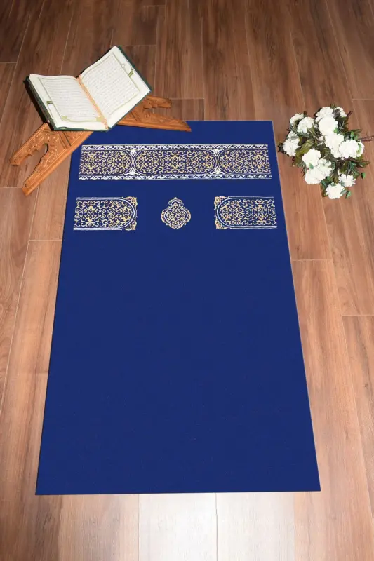 Dijital Baskılı Yıkanabilir Sade Desen Hediyelik Namaz Halısı Seccade 70x130 - MAVİ - 4