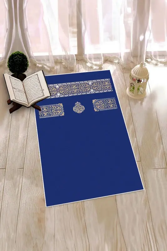 Dijital Baskılı Yıkanabilir Sade Desen Hediyelik Namaz Halısı Seccade 70x130 - MAVİ - 9