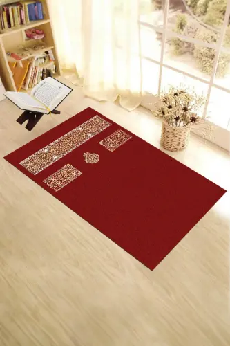Dijital Baskılı Yıkanabilir Sade Desen Hediyelik Namaz Halısı Seccade 70x130 - KIRMIZI - 3