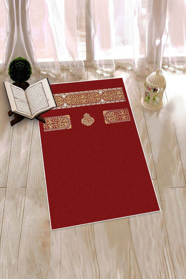 Dijital Baskılı Yıkanabilir Sade Desen Hediyelik Namaz Halısı Seccade 70x130-KIRMIZI - 5