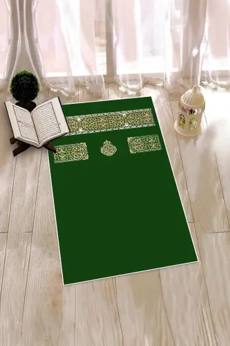 Dijital Baskılı Yıkanabilir Sade Desen Hediyelik Namaz Halısı Seccade 70x130-YEŞİL - 5