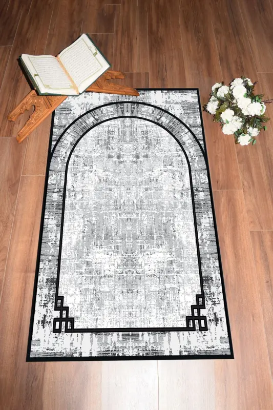 Dijital Baskılı Yıkanabilir Sade Desen Hediyelik Namazlık Seccade 70x130-GRİ - EY HOME