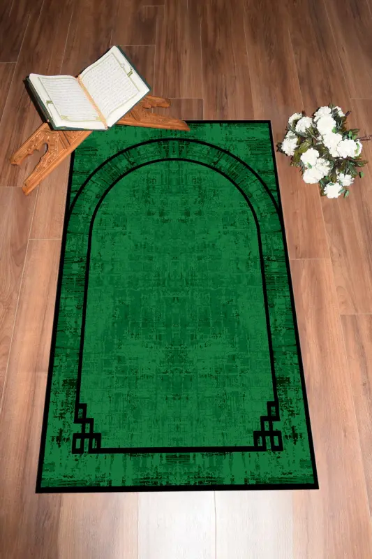 Dijital Baskılı Yıkanabilir Sade Desen Hediyelik Namazlık Seccade 70x130 - YEŞİL - 10