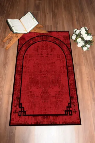 Dijital Baskılı Yıkanabilir Sade Desen Hediyelik Namazlık Seccade 70x130 - KIRMIZI - 7