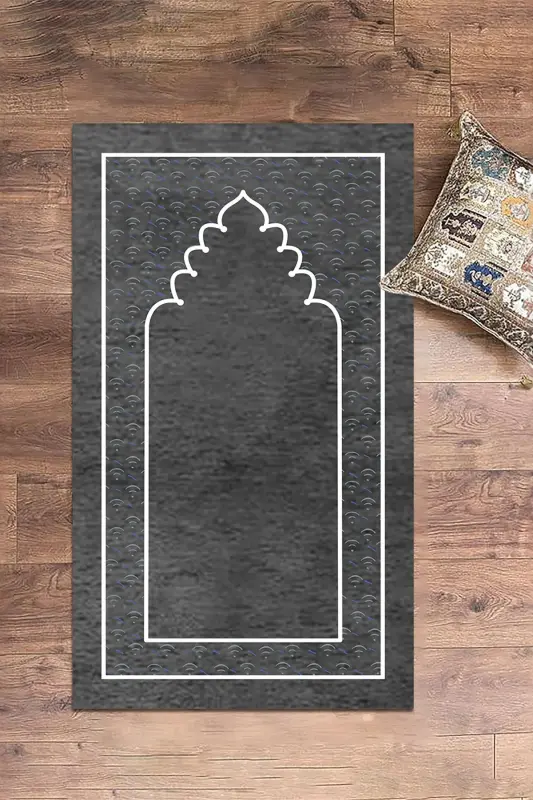 Dijital Baskılı Yıkanabilir Sade Desen Namazlık Seccade 70x130 cm. - GRİ - 5