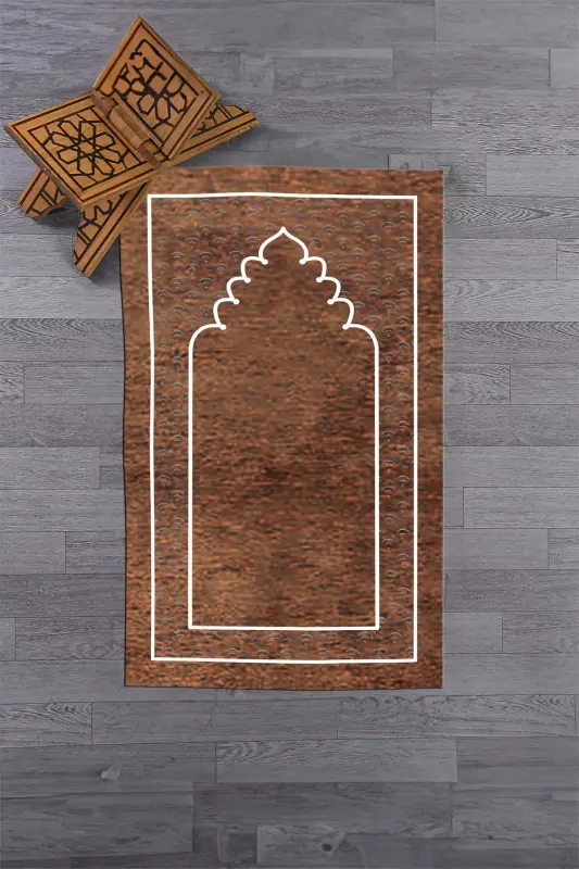 Dijital Baskılı Yıkanabilir Sade Desen Namazlık Seccade 70x130 cm. -KAHVERENGİ - EY HOME
