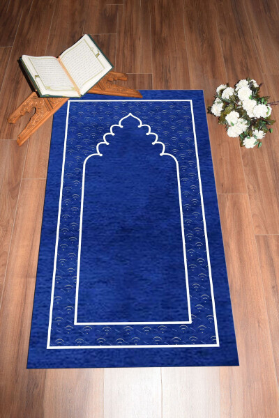 Dijital Baskılı Yıkanabilir Sade Desen Namazlık Seccade 70x130 cm. , SECCADE-11-MAVİ - 6