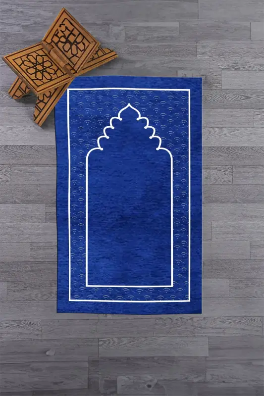 Dijital Baskılı Yıkanabilir Sade Desen Namazlık Seccade 70x130 cm. - MAVİ - 2