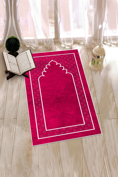 Dijital Baskılı Yıkanabilir Sade Desen Namazlık Seccade 70x130 cm, SECCADE-11-PEMBE - 3