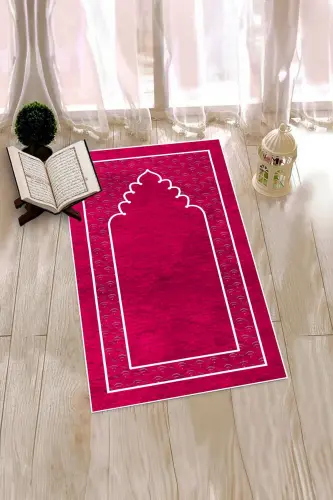 Dijital Baskılı Yıkanabilir Sade Desen Namazlık Seccade 70x130 cm. - PEMBE - 9