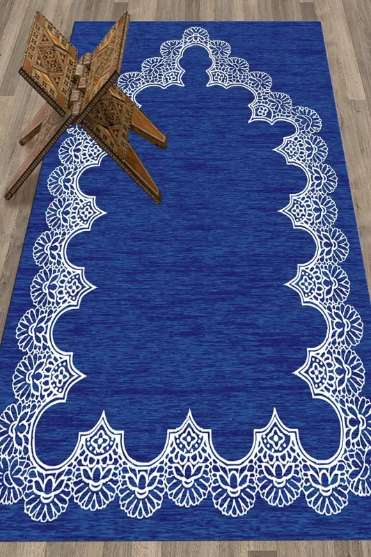 Dijital Baskılı Yıkanabilir Sade Şık Desen Namazlık Seccade 70x130 Cm - MAVİ - 4
