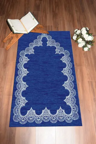 Dijital Baskılı Yıkanabilir Sade Şık Desen Namazlık Seccade 70x130 Cm - MAVİ - 6