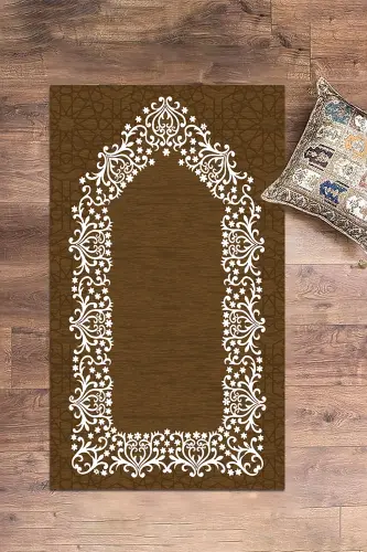 Dijital Baskılı Yıkanabilir Sade Şık Namazlık Seccade 70x130 cm. - KAHVERENGİ - 2