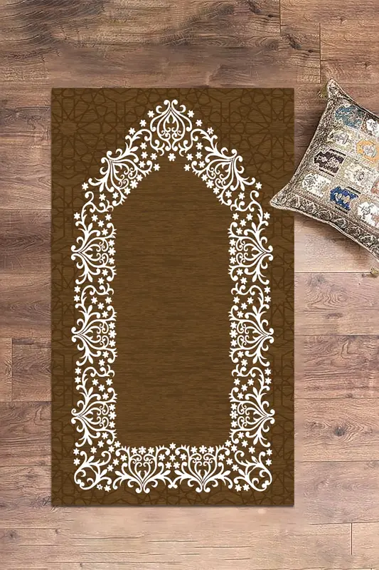 Dijital Baskılı Yıkanabilir Sade Şık Namazlık Seccade 70x130 cm. - KAHVERENGİ - 2