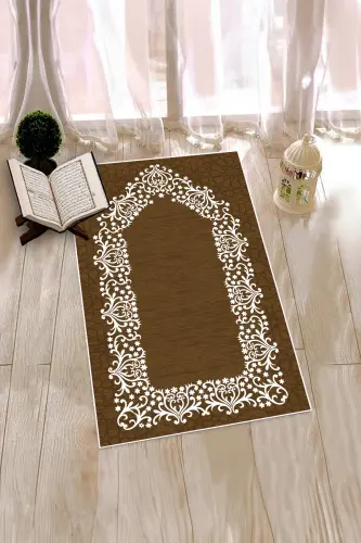 Dijital Baskılı Yıkanabilir Sade Şık Namazlık Seccade 70x130 cm. - KAHVERENGİ - 3
