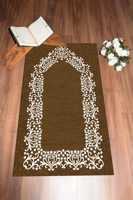 Dijital Baskılı Yıkanabilir Sade Şık Namazlık Seccade 70x130 cm. - KAHVERENGİ - 6