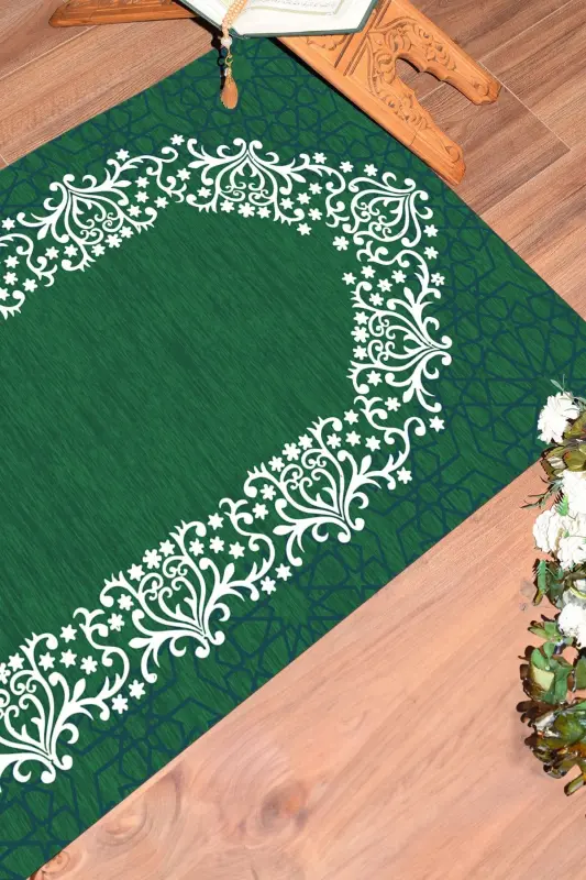 Dijital Baskılı Yıkanabilir Sade Şık Namazlık Seccade 70x130 cm. - YEŞİL - 5