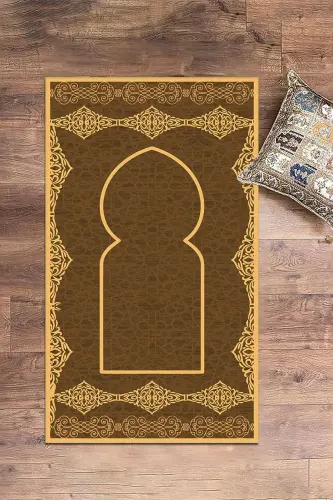 Dijital Baskılı Yıkanabilir Şık Motifli Namazlık Seccade 70x130 Cm - KAHVERENGİ 