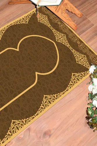 Dijital Baskılı Yıkanabilir Şık Motifli Namazlık Seccade 70x130 Cm - KAHVERENGİ - 4